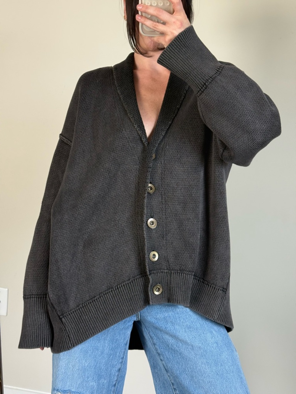 Like New Free People Camomile Oversized Cardigan in Washed Black Size Small